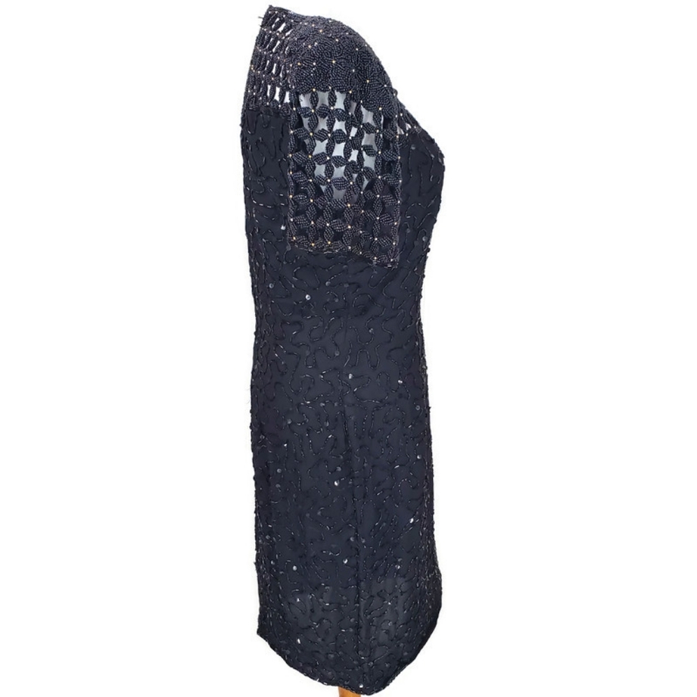 Vintage 100% Silk Robert Anthony Beaded Great Gatsby Inspired Cocktail Dress - Picture 4 of 15